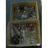 Two boxes of glass to include; art glass vases, Murano style vase in the form of a stylised bird,