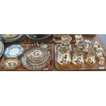 Two trays of mainly Masons Mandalay ironstone items to include; graduated pouch shaped dresser jugs,