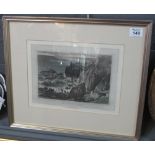 After William Daniell, 'The Land's End, Cornwall', monochrome print, 16 x 23.