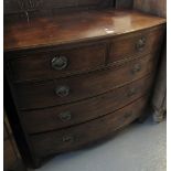 19th Century mahogany bow front chest of two short and three long drawers on splay legs. (B.P.