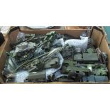 A box of play worn Dinky military vehicles, tanks etc. (B.P. 24% incl.