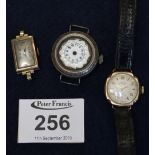 Two 9ct gold ladies wristwatches and a silver pocket watch. (B.P. 24% incl.