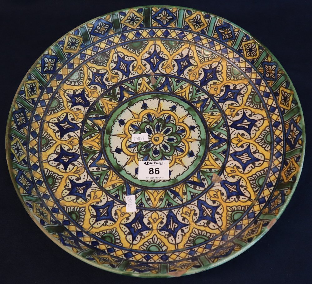 Middle Eastern Iznik design footed pedestal dish with stylised painted geometric and foliate