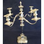 Electroplated silver four branch candelabrum with repousse foliate bands on serpentine indented