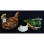 Pottery hen shaped egg crock,