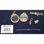 Two photograph lockets, a charm etc. (B.P. 24% incl.