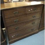 Edwardian oak straight front chest of two short and three long drawers on bracket feet. (B.P.