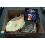 Box of assorted china to include; pair of Shorter & Son fish platters in the form of fish,
