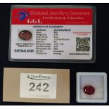 Ruby - loose with GGL certificate stating weight is 6.93 carats. (B.P. 24% incl.