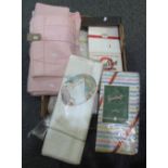 Box containing various vintage bed sheets,