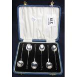 Cased set of six silver coffee bean spoons, Birmingham hallmarks. (B.P. 24% incl.