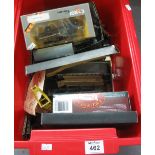 Box of assorted diecast playworn model vehicles,