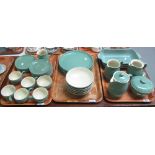 Three trays of Denby stoneware green and cream coffee and dinnerware items. (B.P. 24% incl.