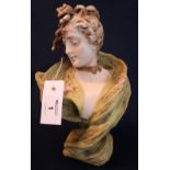 Late 19th Century continental porcelain Royal Dux style Art Nouveau bust of a young woman.