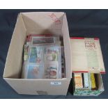 Box with a selection of cigarette cards on pages, two folders of Tom Thumb Myths & Legends,
