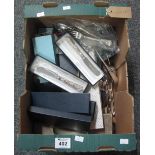 Box of assorted metalware to include' P & O Cruises silver plated note pad and pencil set,