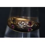 A 9ct gold gypsy set ring, stones missing. (B.P. 24% incl.