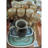 Tray of art pottery items to include; Gwili milk jug, pedestal goblets, trays etc. (B.P. 24% incl.