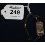 9ct gold ladies rectangular shaped cocktail watch with chain bracelet. (B.P. 24% incl.