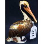 Royal Crown Derby bone china paperweight figure brown pelican,