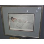 After Sir William Russell Flint, reclining woman in long dress, limited edition coloured print no.