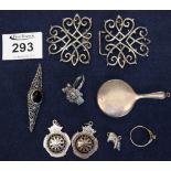 A collection of silver jewellery including a chatelaine mirror. (B.P. 24% incl.