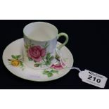 Shelley bone china straight sided coffee can and saucer with rose decoration on white ground. (B.P.