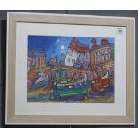 Dorian Spencer Davies (Contemporary Welsh), 'Tenby fishing boats', signed, watercolours.