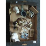 Box of assorted china to include; Spode 'Playtime' figure group, ceramic penguins, polar bear,