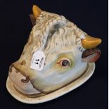 19th Century Staffordshire pottery bull's head cheese dish and cover.