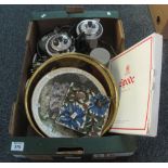 Box of assorted china and metalware to include; silver plated teaset, collectors plates,