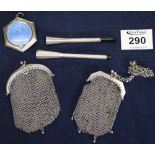 Collection of silver items including; a mesh purse and two cigarette holders etc. (B.P. 24% incl.