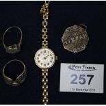 A 9ct gold ladies wristwatch, a collection of silver jewellery etc. (B.P. 24% incl.