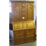 18th Century style oak bureau and cupboard with raised and fielded panels by Makepeace of Llandysul.