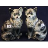 Pair of early 20th Century Staffordshire pottery grey seated cats with over gilded and painted
