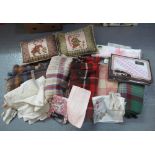Box containing various vintage fabric and textile items to include;