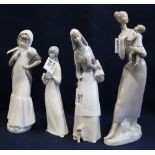 Lladro porcelain figurines to include; woman with puppy and mother and child.
