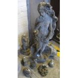 Collection of garden composite ornaments to include; animals, pair of lions, classical figurine etc.