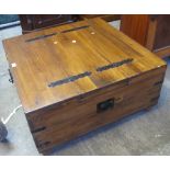 Modern Mexican pine coffee table having hinged lid and metal mounts. (B.P. 24% incl.