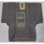 Antique black Yemeni Jewish wedding robe with embroidered design including some silverwork