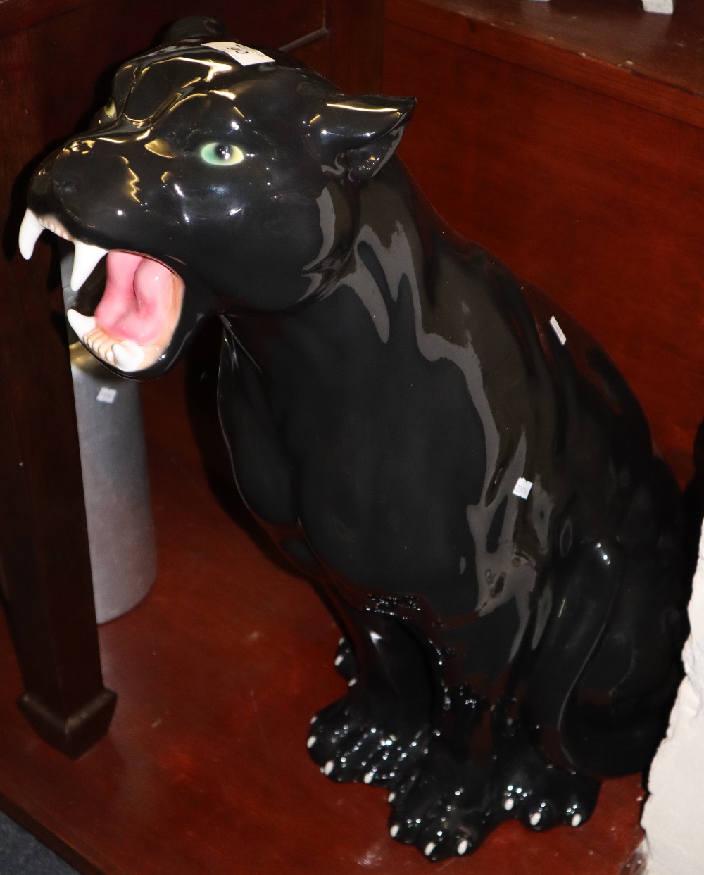Large modern ceramic figure of a snarling black panther. 78cm high approx. (B.P. 24% incl.