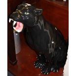Large modern ceramic figure of a snarling black panther. 78cm high approx. (B.P. 24% incl.