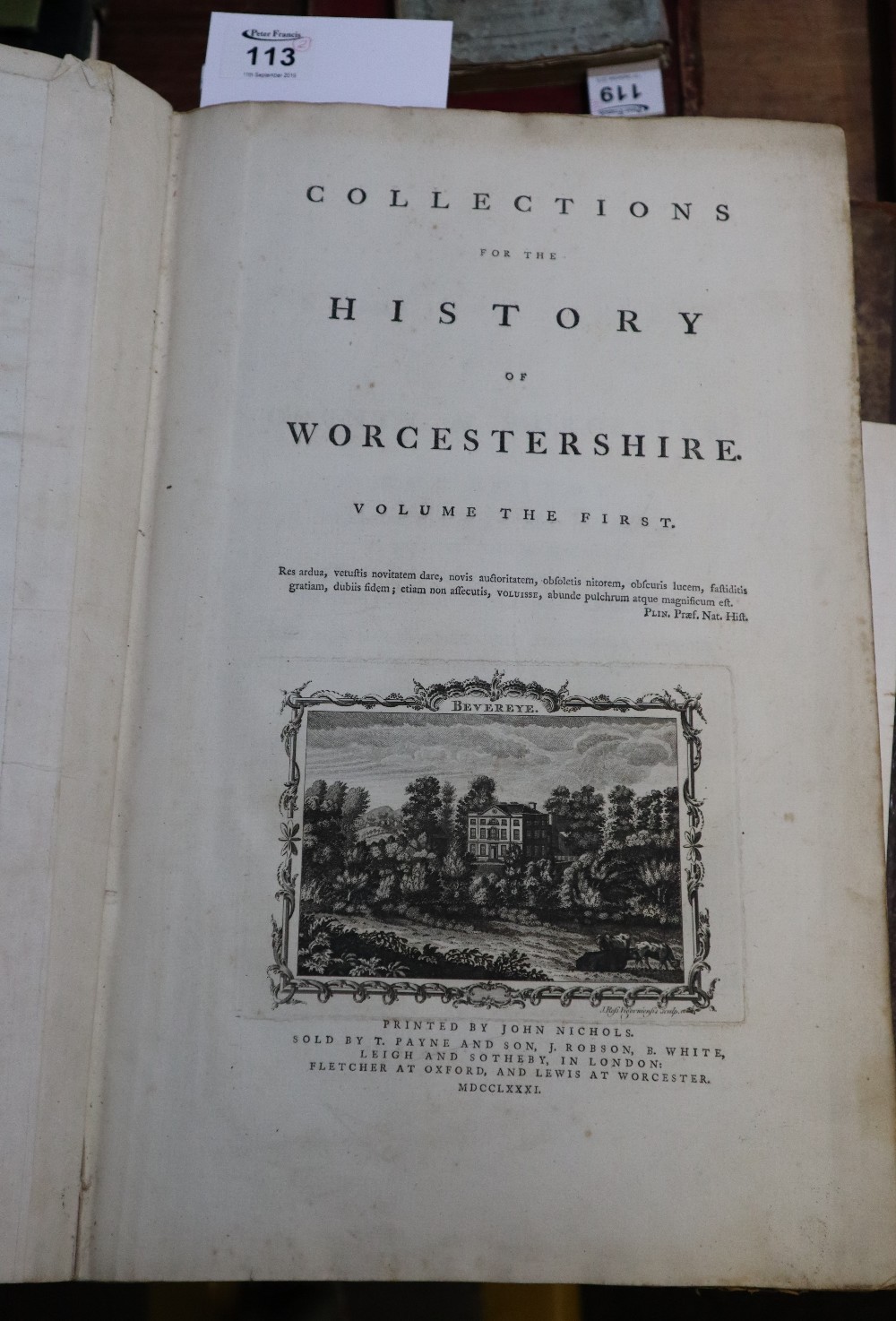 T Nash, 'Collections for the history of Worcestershire', two volumes, printed by John Nichols, 1781.