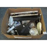 Box of assorted items to include; silver plated carving set, cutlery, floral teaware etc. (B.P.
