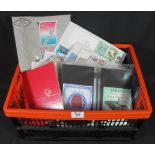 Plastic crate with all world selection of stamps, covers,