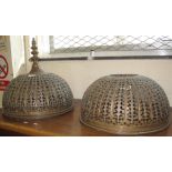 Two Middle Eastern design pierced foliate brass ceiling light shades. (B.P. 24% incl.