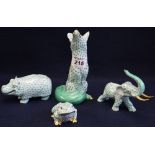 Group of four Hungarian Herend porcelain animal figures including; hippopotamus, frog,