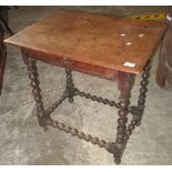 Late 17th/early 18th Century oak single drawer side table with bobbin turned legs and stretchers.