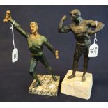 Pair of 20th Century bronzed metal figures of male athletes on marble bases. 33cm high approx.