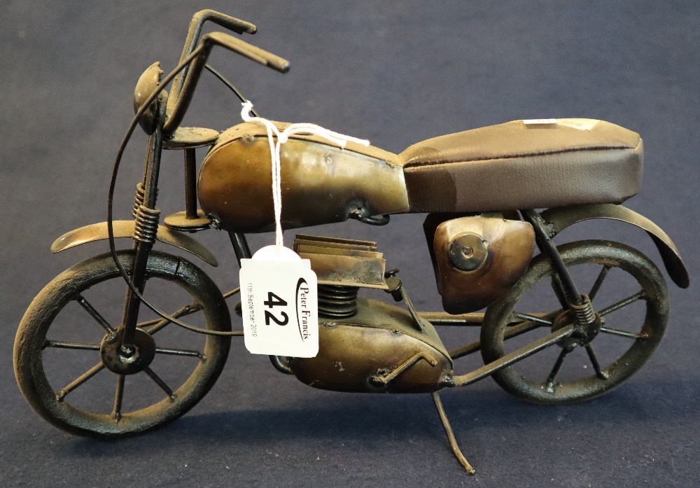 Recycled metal model of a single cylinder motorcycle. (B.P. 24% incl.